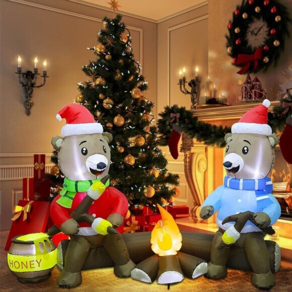 ⚡7FT Christmas Inflatable Sitting Bears Roasting Marshmallow Outdoor Decoration - Picture 4 of 8